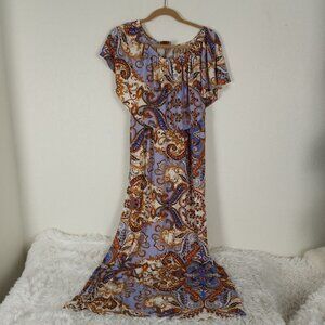 Curations Caravan Boho Maxi Dress Paisley Boho Print Purple/Gold